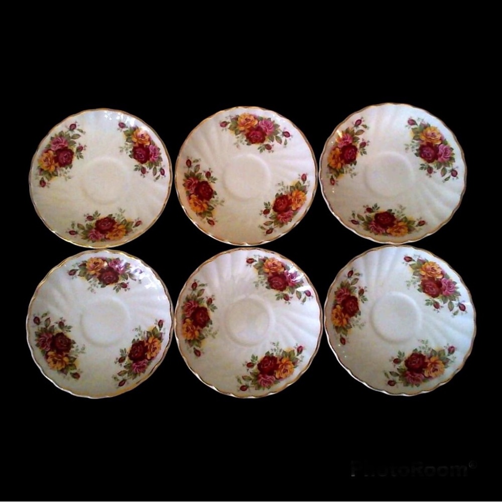 Six Vintage Saucers “Rose Garden” Ironstone Ware by Myott Made in England